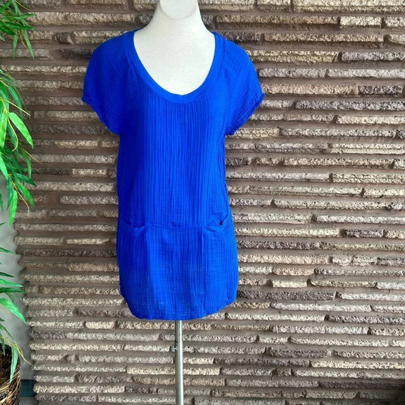 Three Dots Royal Blue Cotton Sheath Casual Dress With Pockets Size Medium - Picture 8 of 8